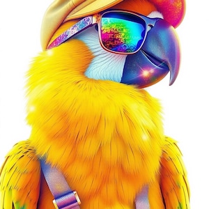 6 Awesome HD and 4k images of  Parrots. Cartoon style with some wearing caps, sunglasses or suspenders