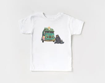 T-shirt pour tout-petit camion poubelle, chemise Netflix pour enfants, manches courtes ambiance rétro, haut graphique pour enfants, vêtements populaires pour personnages de dessins animés