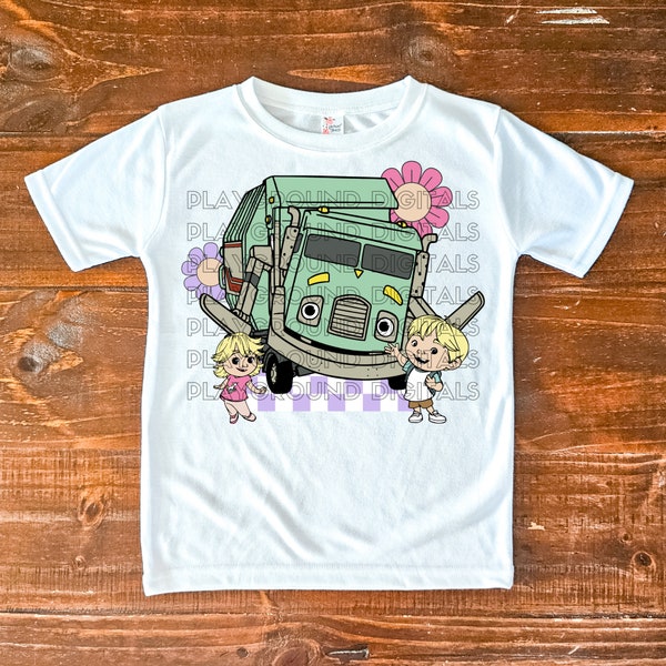 Trash Truck Floral Retro Character Art - Digital Download - High-Quality PNG and pdf - 15x15 inches - 300 DPI - CMYK