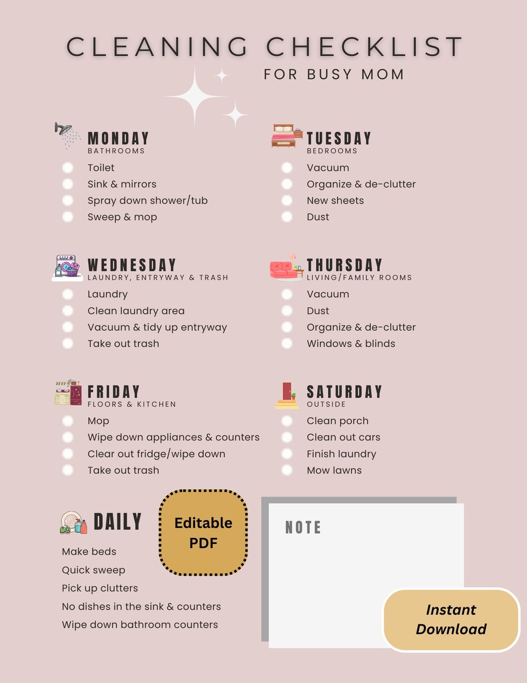 Editable Cleaning Schedule Printable Weekly, Monthly, Yearly Cleaning Checklist, ADHD, Cleaning
