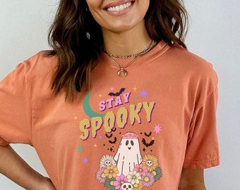 Stay Spooky Halloween T-shirt, Retro Ghost Design, Comfort Colors Tee