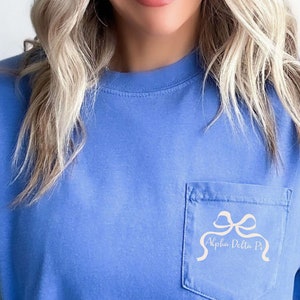 Alpha Delta Pi tshirt, ADPi pocket comfort colors shirt, sorority tshirt, big little gift, sorority recruitment shirt for sorority sisiter