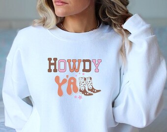 Moletom com gola redonda Howdy Y'all, moletom com tema country western, moletom com meninos cowboys