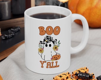 Halloween Ghost Cowboy Mug, Boo Y'all Coffee Cup
