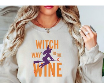 Witch Way To The Wine Halloween Sweatshirt, Spooky Season Crewneck
