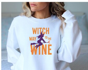 Witch Way to the Wine Halloween Sweatshirt, Spooky Season Crewneck