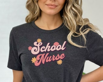 Retro shirt voor schoolverpleegkundige: bloemendessin, back-to-school-T-shirt