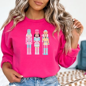 Pink Nutracker Crewneck Sweatshirt, Nutracker Christmas sweatshirt, Christmas shirt with pink nutcrackers