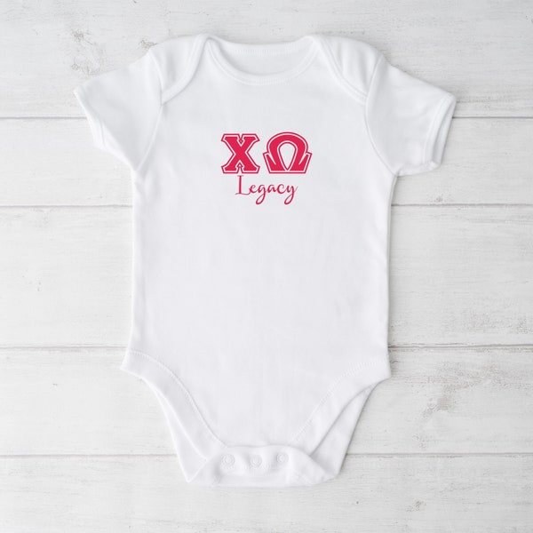 Chi Omega legacy baby Bodysuit, baby gift for Chi O legacy, gift for sorority sister, baby shower gift