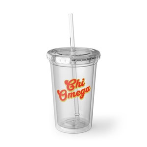 Chi Omega cup, Chi Omega gift for sorority sister, Chi Omega gift for her, Chi O acrylic cup with straw