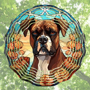 Boxer and Roses Stained Glass Wind Spinner Design - Wind Spinner Designs - Sublimation Download - PNG, Digital Design Download
