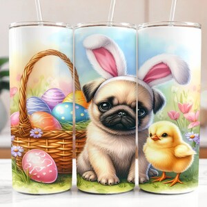 Easter Pug Bunny Tumbler Wrap - 20 oz Tumbler Wrap, Cute Easter Pug, Easter gift, Digital Download, Skinny Design