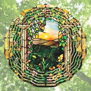 Garden Scene Stained Glass Serenity Wind Spinner Design - Wind Spinner Designs - Sublimation Download - PNG, Digital Design Download