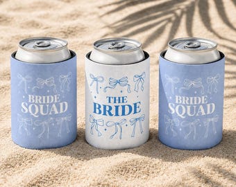 Bride and Bride Squad Party Can Coolers, Coquette Bow Bachelorette Party Favors, Bridal Party Gift, Beach Bachelorette