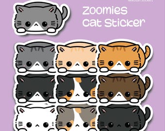 Cat Zoomies Glossy Vinyl Sticker, Tabby, Tuxedo, Calico Cats
