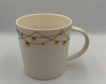 Starbucks Christmas Holiday Bone China Mug with Gold Coloured Ornament Design
