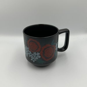 Starbucks Ceramic Mug Black with Red Roses and White Flowers