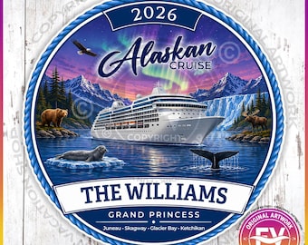 Imán para puerta de crucero por Alaska para cualquier línea de cruceros / Letrero magnético personalizado para puerta de crucero por Alaska / Extra grande de 20 cm / Regalo personalizado para crucero por Alaska