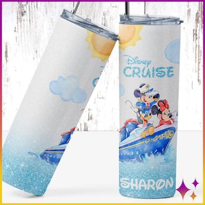 Disney Cruise Tumbler | Personalized Custom Disney Cruise Stainless Steel Cup | Cute Mickey & Friends Disney Cruise Line Shimmer Tumbler Cup