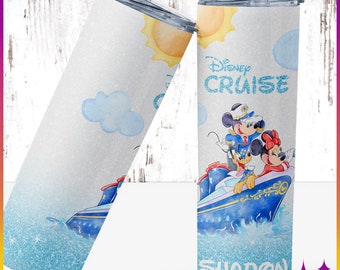 Disney Cruise Tumbler | Personalized Custom Disney Cruise Stainless Steel Cup | Cute Mickey & Friends Disney Cruise Line Shimmer Tumbler Cup