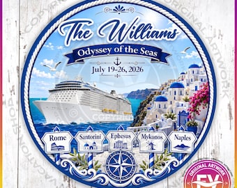 Cruise Door Magnet for Mediterranean Greek Isles Greece Europe Cruise on Any Cruise Line | Personalized Cruise Magnet Sign | Cruise Gift