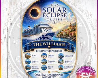 2026 Total Solar Eclipse Cruise Magnet | Personalized Solar Eclipse Cruise Door Magnet Sign | Custom X-Large or Jumbo | Eclipse Cruise Gift