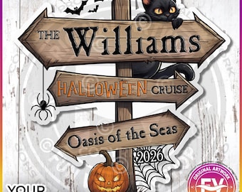 Halloween Cruise Door Magnets Direction Sign | Personalized Halloween Royal Caribbean Disney Norwegian MSC Cruise Door Magnets | Cruise Gift