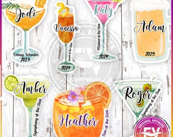 Personalized Cruise Drink Magnets | Cruise Door Name Cocktail Magnets | Personalized Cruise Cabin Door Sign | Girls or Family Cruise Gift