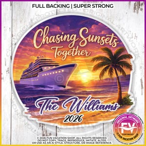 Cruise Door Magnets Chasing Sunsets Together | Personalized Romantic Couple Honeymoon Anniversary Cruise Magnet Sign | Large 8” Cruise Gift