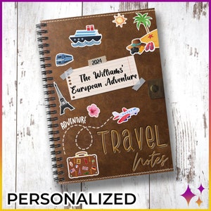Cuaderno de viaje y diario de viaje personalizado / Diario de viaje / Cuaderno de viaje personalizado para itinerario de viaje, planificador, lista de verificación o notas