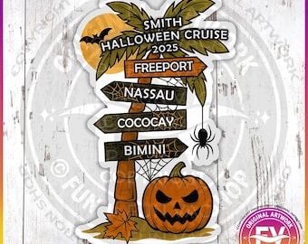 Cruise Door Magnets Halloween Palm Direction Sign | Personalized Cute Halloween Cruise Magnet Royal Disney NCL MSC Celebrity Cruise Gift