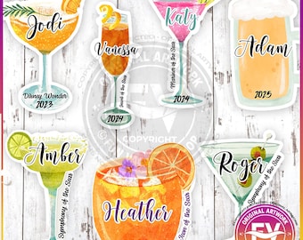 Personalized Cruise Drink Magnets | Cruise Door Name Cocktail Magnets | Personalized Cruise Cabin Door Sign | Girls or Family Cruise Gift