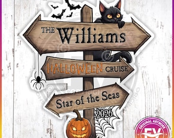 Halloween Cruise Door Magnets Direction Sign | Personalized Halloween Royal Caribbean Disney Norwegian MSC Cruise Door Magnets | Cruise Gift