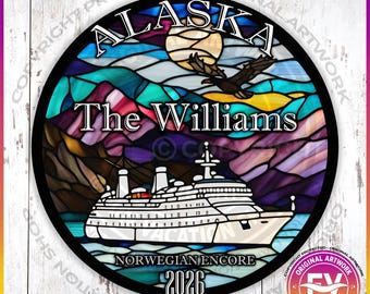 Alaskan Cruise Door Magnets Stained Glass | Personalized Alaska Cruise Royal Caribbean Disney Norwegian Princess Celebrity Cruise Magnet