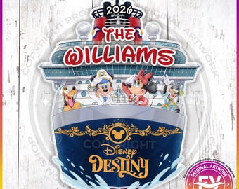 Disney Cruise Magnet Ship Sign with Mickey and Friends | X-Large Personalized Disney Treasure Destiny Dream Fantasy Ship Cruise Door Magnet