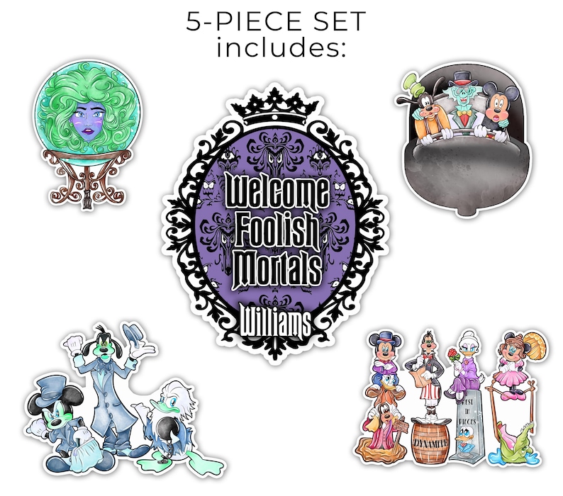Haunted Mansion Disney Cruise Door Magnet 5-Piece Set | Disney Haunted Mansion Cruise or Resort Door Magnet Sign | Disney Cruise Gift