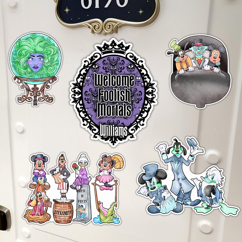 Haunted Mansion Disney Cruise Door Magnet 5-Piece Set | Disney Haunted Mansion Cruise or Resort Door Magnet Sign | Disney Cruise Gift