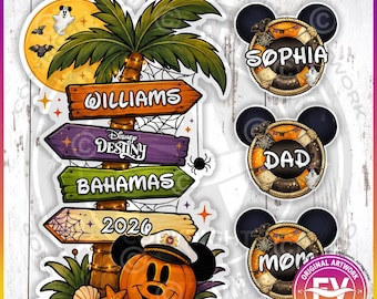 Disney Halloween Cruise Door Magnet Palm | Personalized Halloween Disney Cruise Magnet Sign | Jumbo and XL Halloween Cruise Door Magnet Sets