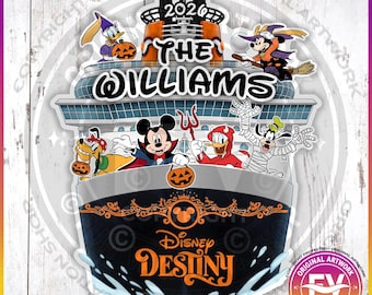 Halloween Disney Cruise Magnet Ship Sign Mickey and Friends | X-Large Personalized Disney Treasure Destiny Fantasy Ship Cruise Door Magnet