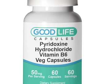 Pyridoxine Hydrochloride Vitamin B6 50mg Vegan Capsules All Natural Supplement