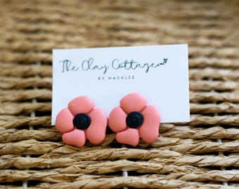 Poppy Flower Stud Earrings / Polymer Clay Earrings / Spring Earrings / Summer Earrings