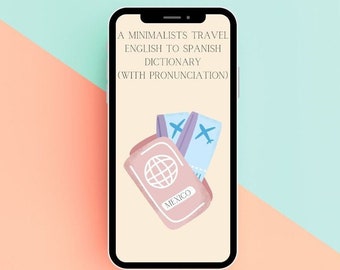 E-book de viagens minimalista, dicionário de inglês para espanhol, e-book de palavras comuns em espanhol