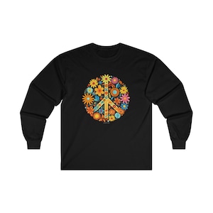 Floral Peace Sign Long Sleeve Tee Gifts-For-Fall Retro Hippie Groovie Shirt