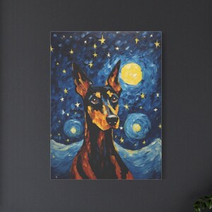 Doberman Pinscher Starry Night Oil painting Palette knife impasto style Matte Canvas, Stretched, 1.25&quot;