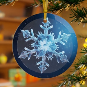 Adorno navideño de cristal redondo biselado con estampado de copos de nieve