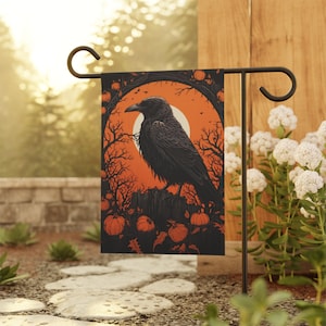 Raven with Pumpkins Halloween image for garden, Garden & House Banner, Pole not included