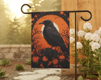 Raven with Pumpkins Halloween image for garden, Garden & House Banner, Pole not included
