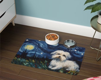 Pet Mat - Havanese Starry Night pet Feeding Mat Non-Slip Rubber 12x18 inches Printed in the USA Placemat