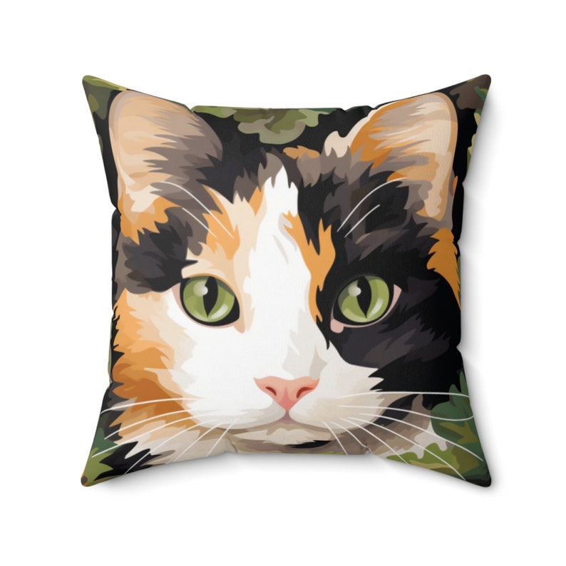 Calico Cat Pillow, Multiple Sizes Available, Spun Polyester Square
