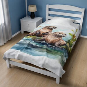 River Otters Velveteen Plush Blanket